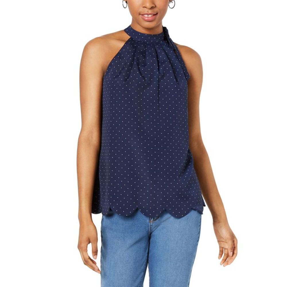 Maison Jules Printed Scalloped Hem Halter Top